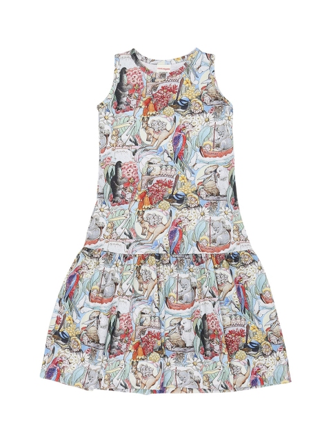

RAINE AND JAINE Girls White Printed Cotton A-Line Dress