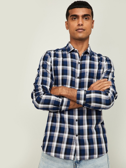 

Forca Men Navy Blue Slim Fit Checked Casual Shirt