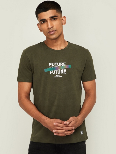 

Bossini Men Olive Green Printed Round Neck T-shirt