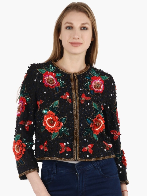

Diwaah Women Black & Red Floral Embellished Cotton Tailored Jacket