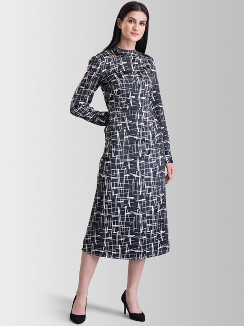 

FableStreet Women Black Printed Shirt Dress
