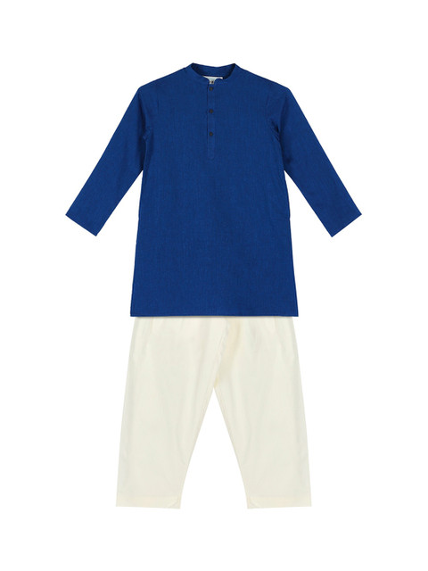 

indus route by Pantaloons Boys Blue & Off-White Solid Kurta with Pyjamas