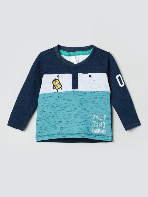 

max Boys Blue Colourblocked Henley Neck T-shirt