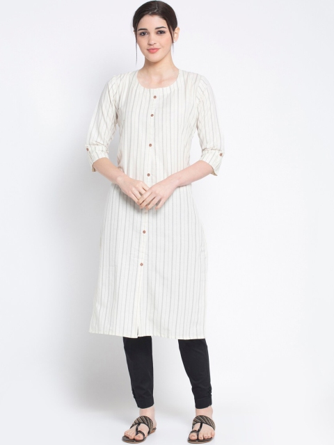 

ALC Creations Women Beige Striped A-Line Kurta