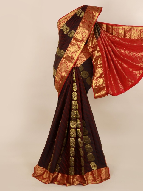 

Pothys Maroon & Gold-Toned Pure Silk Woven Design Kanjeevaram Saree