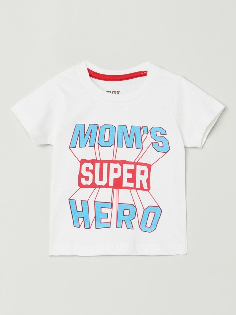 

max Boys White Blue Printed Round Neck Pure Cotton T-shirt