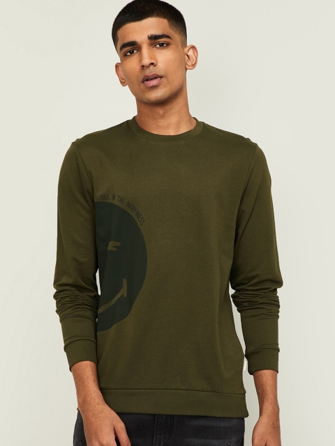 

Smiley World Men Olive Green Printed Sweatshirt