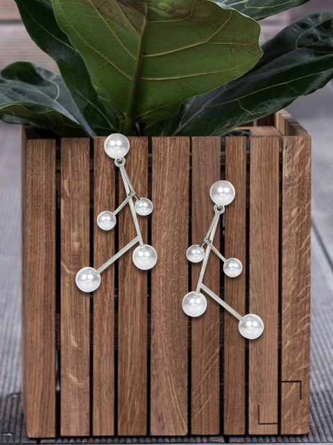 

MIDASKART Silver-Toned Contemporary Drop Earrings
