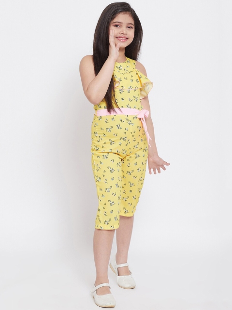 

Stylo Bug Girls Yellow & Blue Printed Capri Jumpsuit