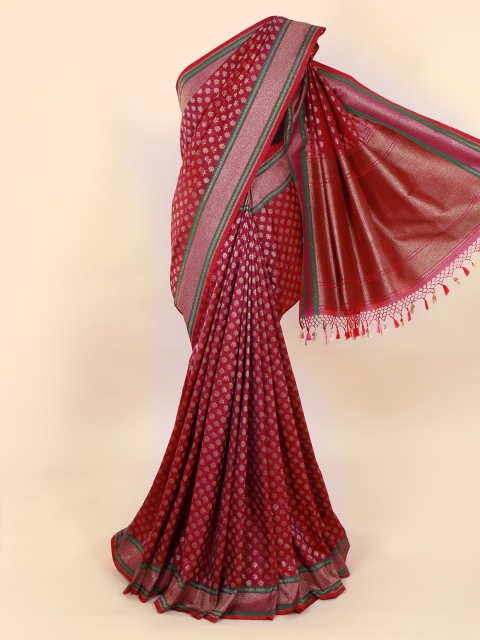 

Pothys Magenta & Gold-Toned Pure Silk Woven Design Banarasi Saree