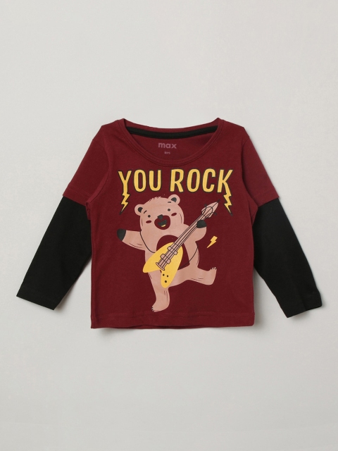

max Boys Red Printed Round Neck Cotton T-shirt