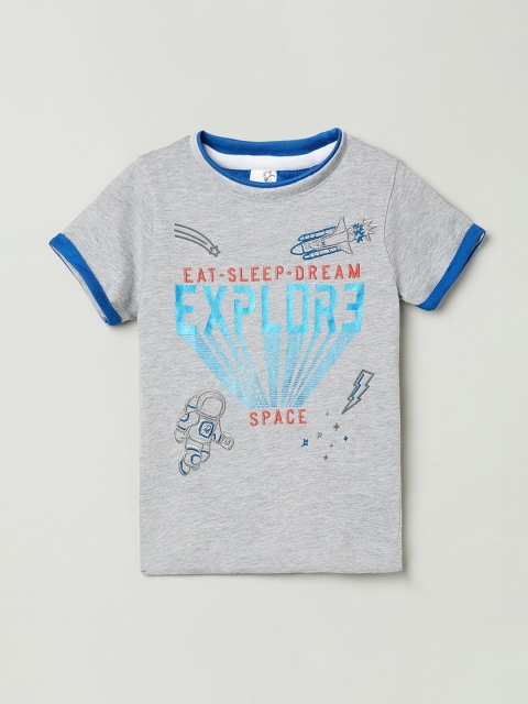 

max Boys Grey Printed Round Neck T-shirt
