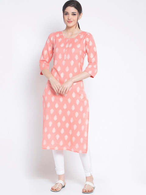 

ALC Creations Women Pink Woven Design Straight Kurta