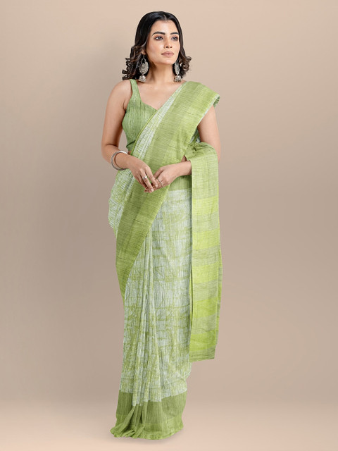 

BharatSthali Green Silk Cotton Woven Design Narayan Peth Saree