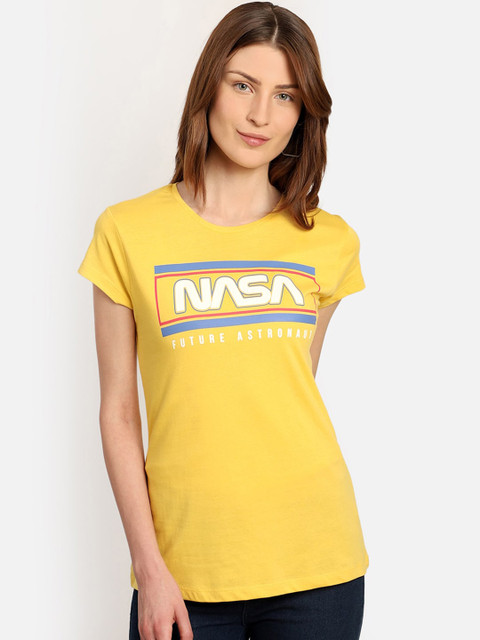 

Free Authority Women Yellow NASA Print Round Neck T-shirt