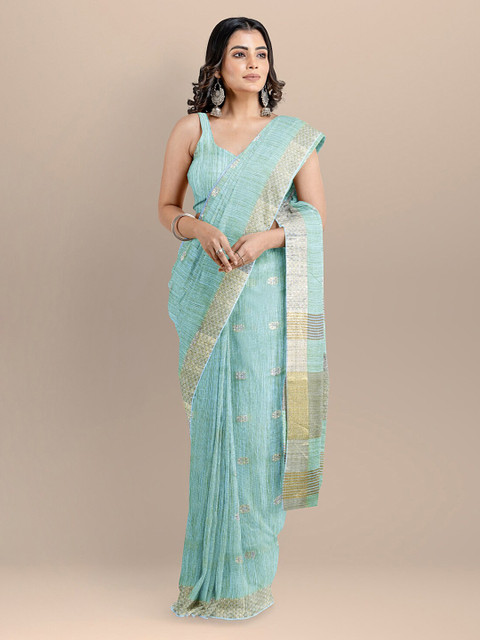 

BharatSthali Blue Silk Cotton Woven Design Mangalagiri Saree
