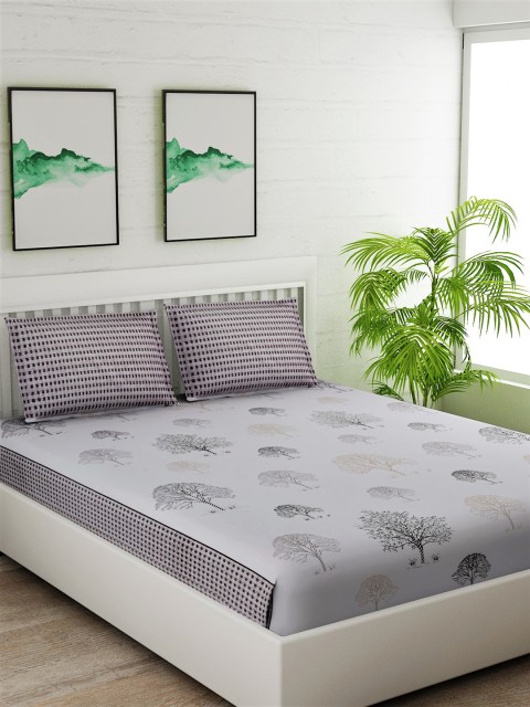 

Salona Bichona Grey & Black Floral 180 TC Cotton 1 Queen Bedsheet with 2 Pillow Covers