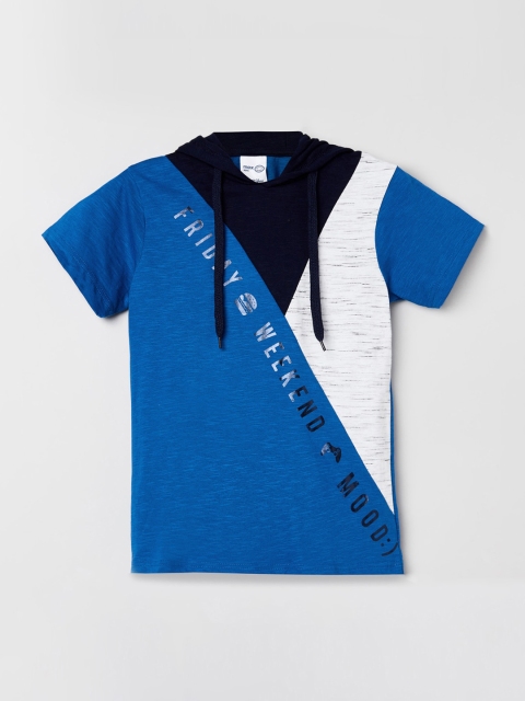 

max Boys Blue & White Colourblocked Cotton Hood T-shirt