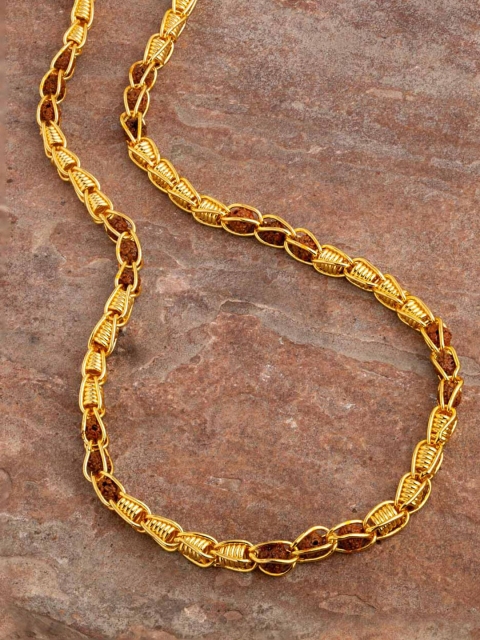 

Dare by Voylla Men Gold-Toned & Brown Metal Handcrafted Rudraksha Beads Rope Chain
