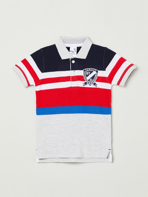 

max Boys Grey & Red Colorblocked Polo Collar Tshirt