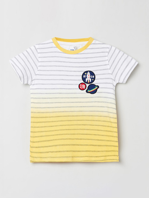 

max Boys Yellow Striped Round Neck T-shirt