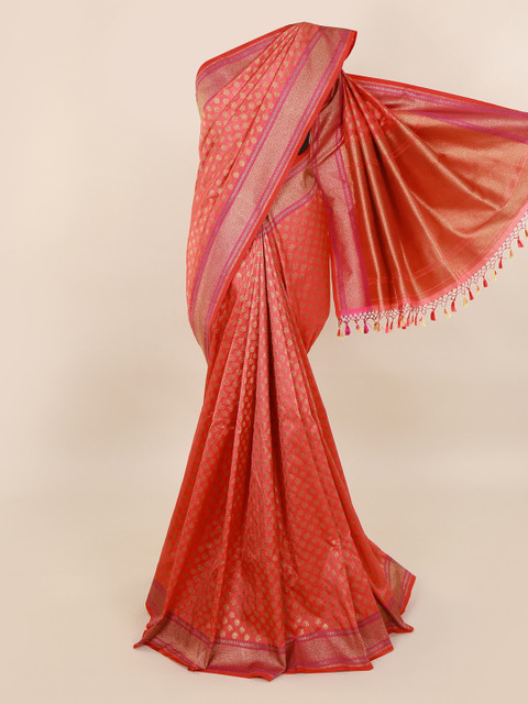 

Pothys Peach-Coloured & Gold-Toned Pure Silk Woven Design Banarasi Saree