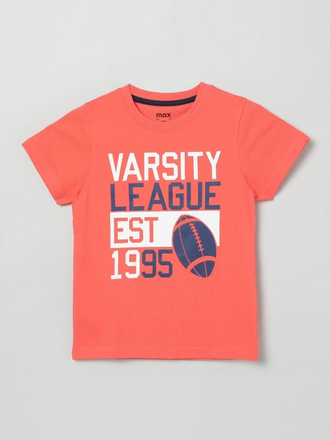 

max Boys Peach Printed Round Neck T-shirt