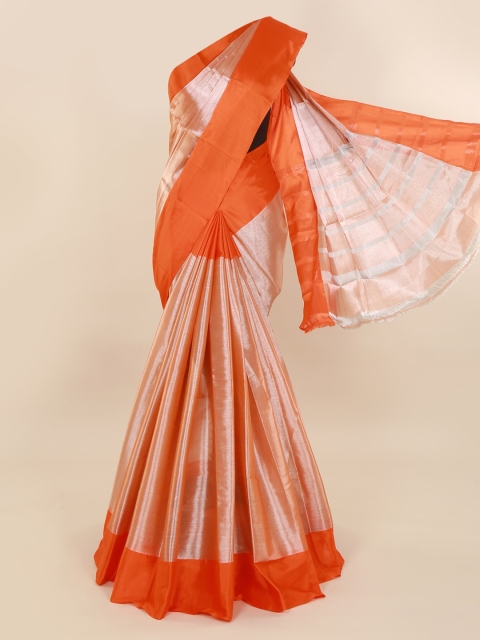 

Pothys Orange & Off-White Tissue Solid Saree