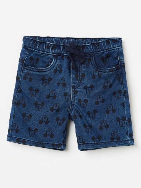 

Juniors by Lifestyle Boys Navy Blue Mickey Printed Regular Fit Denim Shorts