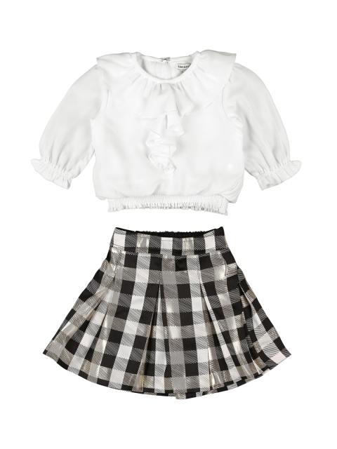 

Tiny Baby Girls White & Black Solid Top with Skirt