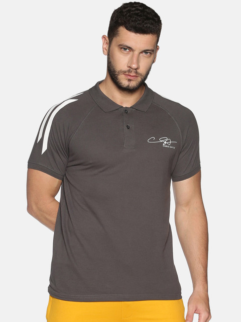 

ATTIITUDE Men Grey Printed Polo Collar Cotton T-shirt