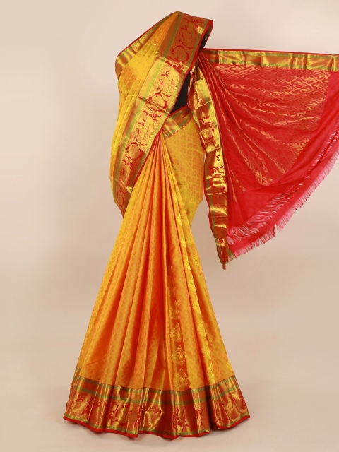

Pothys Gold-Toned Pure Silk Solid Kanjeevaram Saree