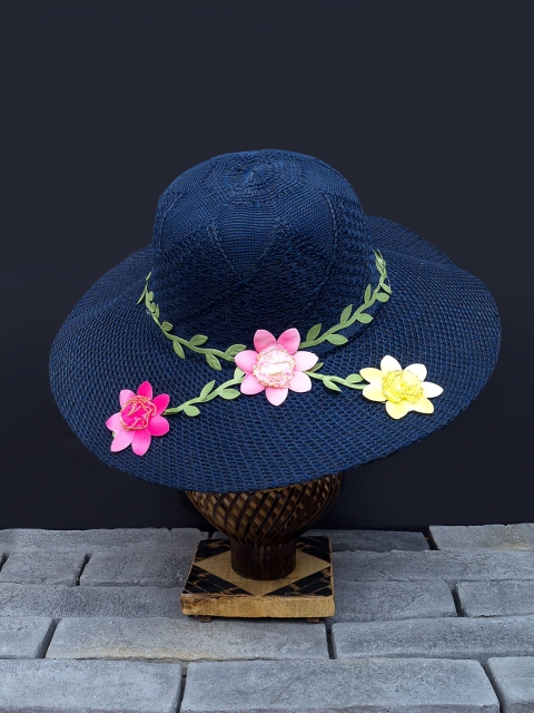 

Golden Peacock Women Blue Woven Design Sun Hat