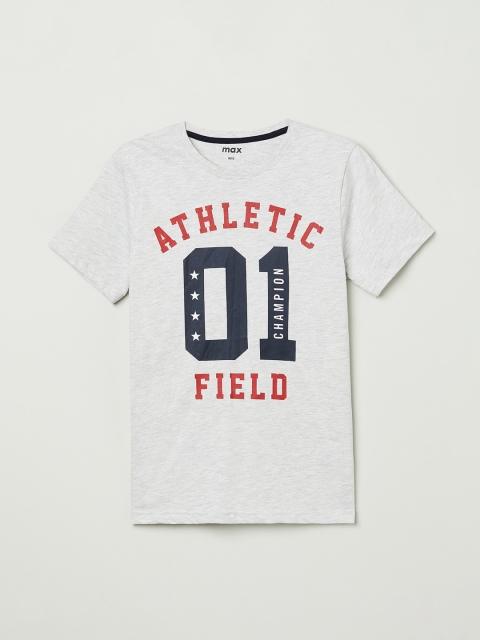 

max Boys Grey Printed Round Neck T-shirt