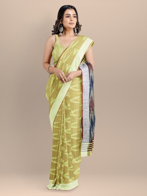 

BharatSthali Green Pure Cotton Woven Design Ikat Saree