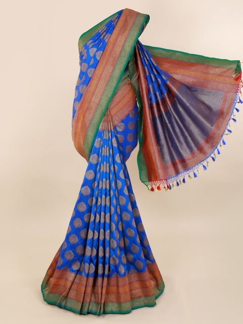 

Pothys Blue & Gold-Toned Pure Silk Woven Design Banarasi Saree
