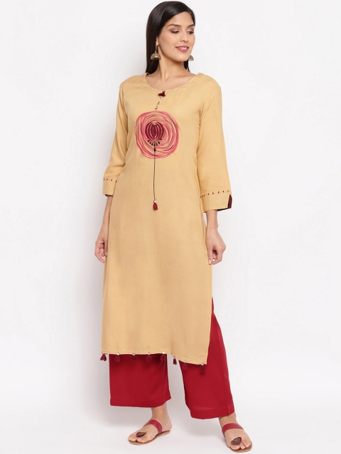 

Ashnaina Women Beige Embroidered Straight Kurta