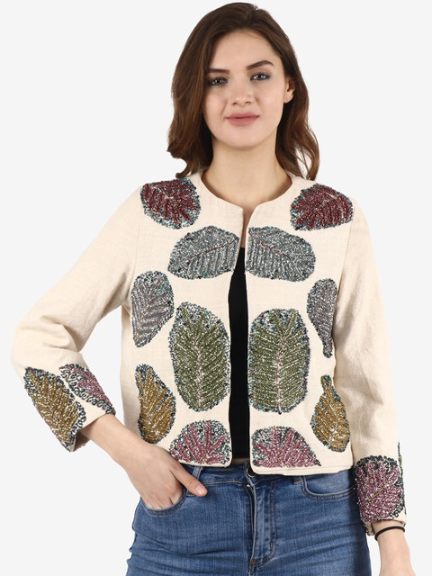 

Diwaah Women Cream-Coloured Embellished Open Front Jacket