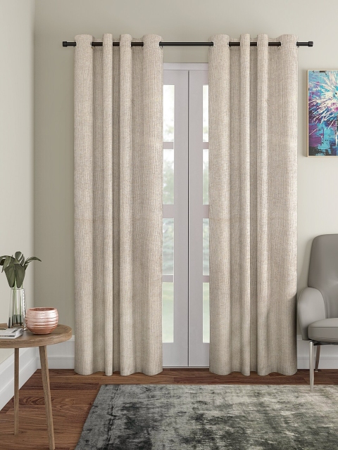 

KLOTTHE Beige Set of 2 Woven Design Door Curtains