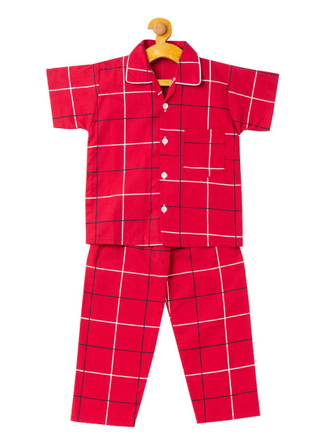 

The Magic Wand Girls Red & White Checked Night Suit