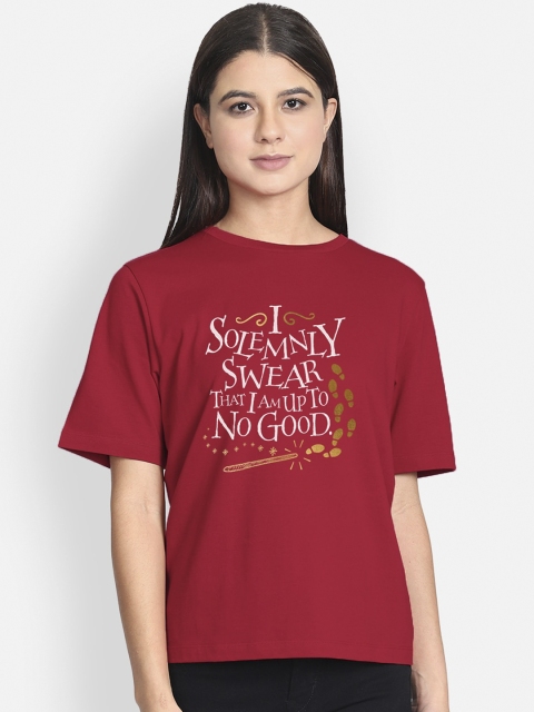 

Free Authority Women Red Harry Potter Print Round Neck T-shirt