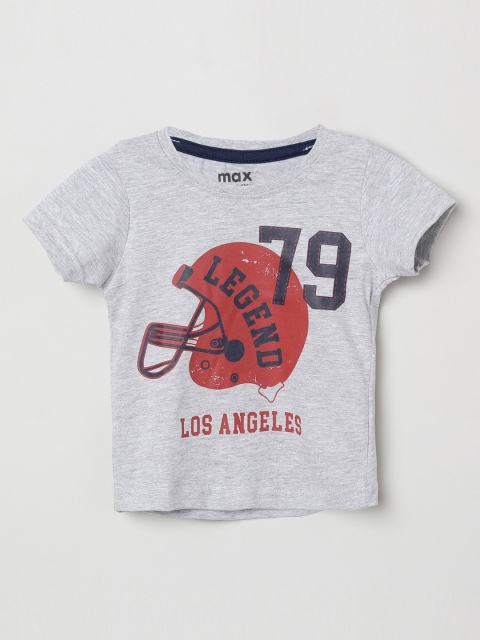 

max Boys Grey Printed Round Neck T-shirt