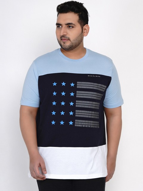 

Santonio Men Navy Blue Printed Round Neck Cotton T-shirt