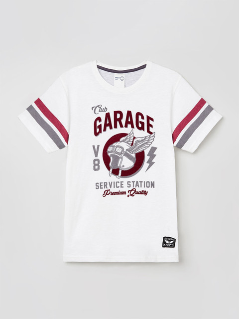 

max Boys White Printed Round Neck T-shirt