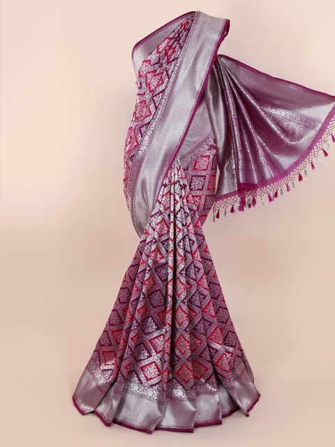 

Pothys Purple & Silver-Toned Pure Silk Woven Design Banarasi Saree