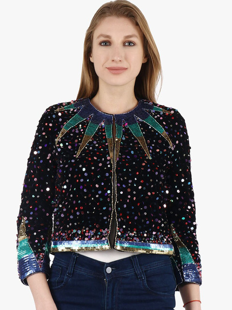 

Diwaah Women Multicoloured Velvet Embellished Crop Tailored Jacket, Multi