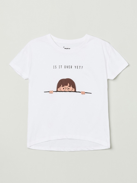 

max Girls White Printed Round Neck T-shirt