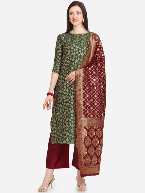 

Satrani Green & Maroon Poly Silk Unstitched Dress Material