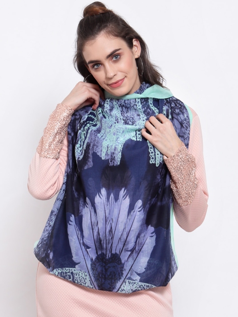 

J Style Women Blue & Sea Green Printed Stole