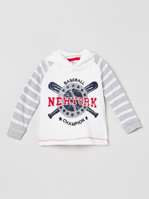 

max Boys White & Grey Printed Hooded Tshirt